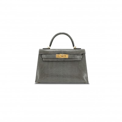 HERMÈS MASTER MINI KELLY II GRIS TOURTERELLE LIZARD 23581 (19*12*5.5cm)